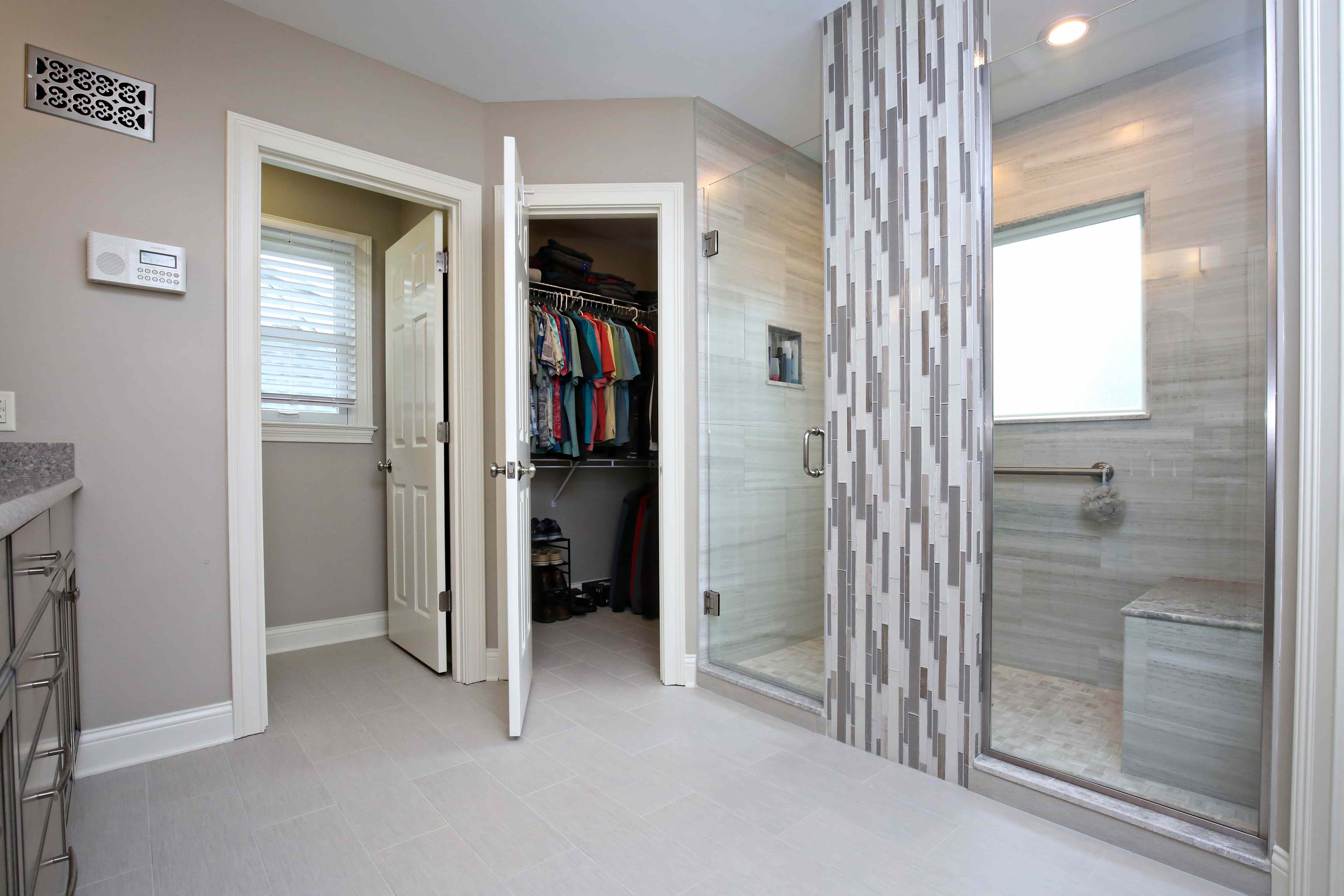 Gray Contemporary Master Bathroom Remodel in Louisville KY and closet_11zon