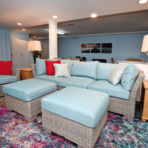 Blue Couch Basement Remodel in Kentucky